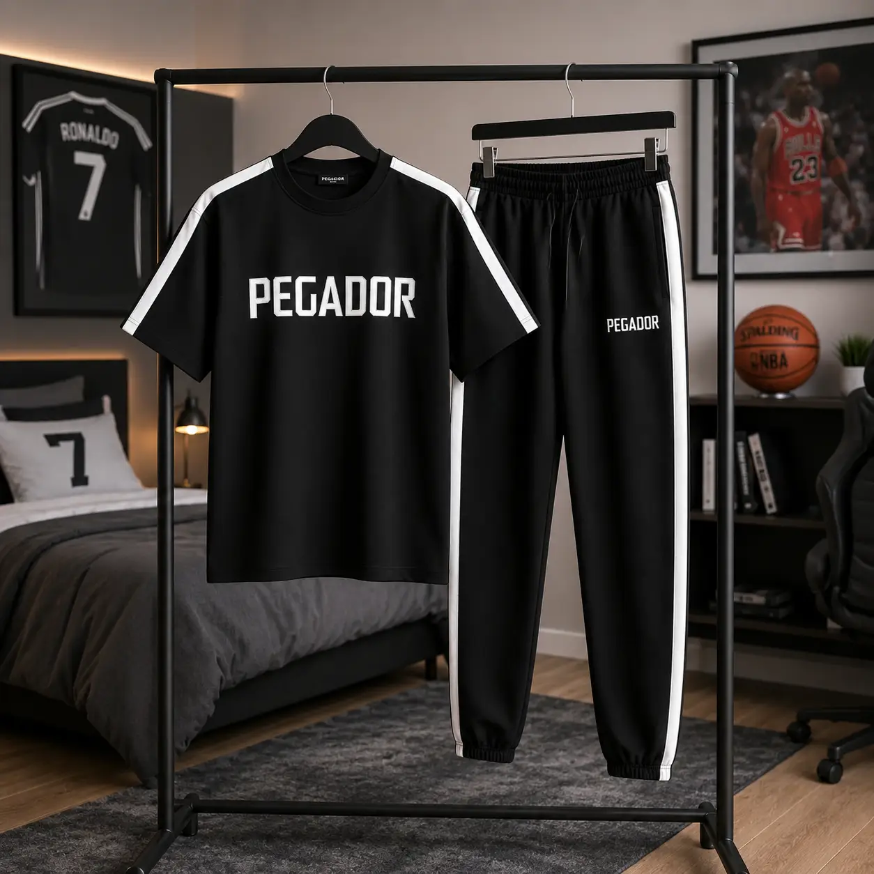 ست تیشرت و شلوار مردانه بنگال کش مدل Pegador-مشکی