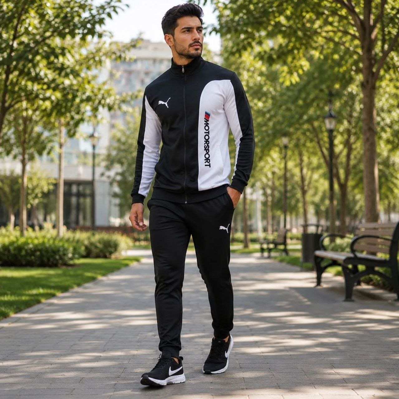 ست اسپرت بهاره مردانه سوییشرت شلوار مدل MotorSport  کفش ورزشی مدل Pavlo