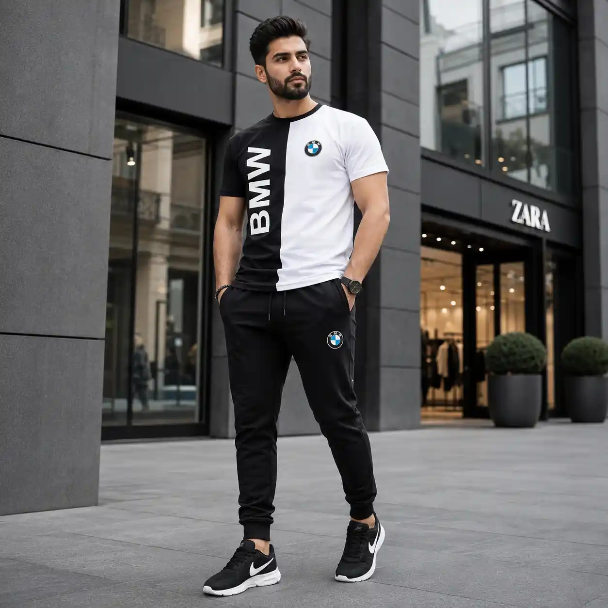 پکیج ست تیشرت شلوار bmw مردانه مدل Noman  کفش ورزشی مدل Pavlo