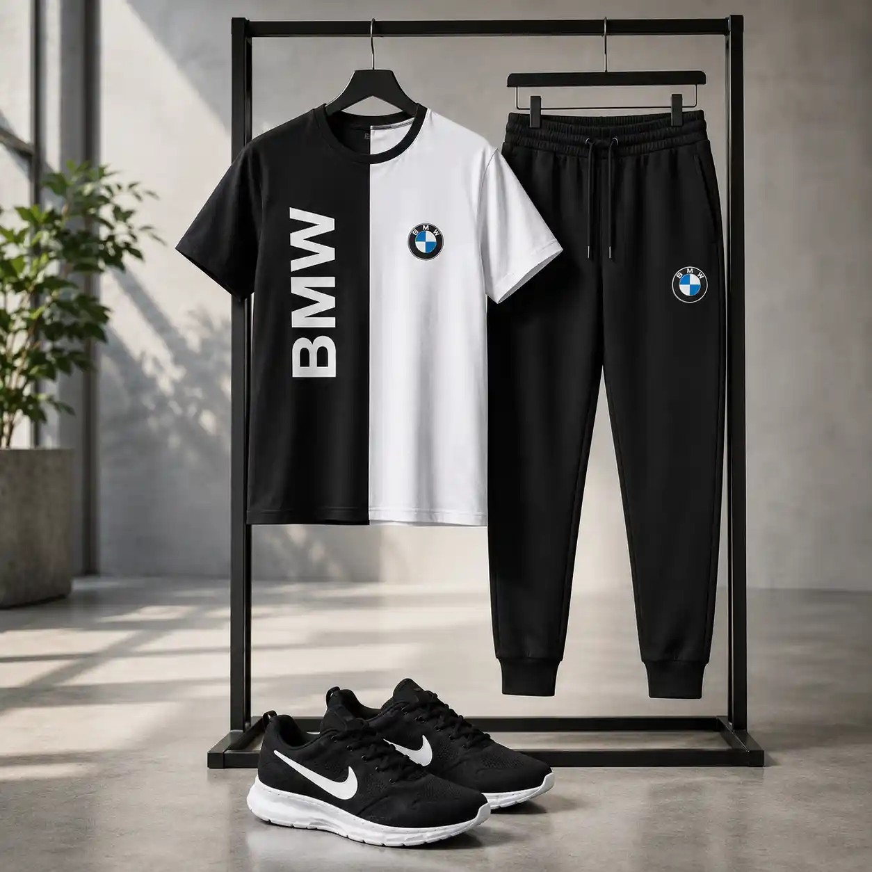پکیج ست تیشرت شلوار bmw مردانه مدل Noman  کفش ورزشی مدل Pavlo