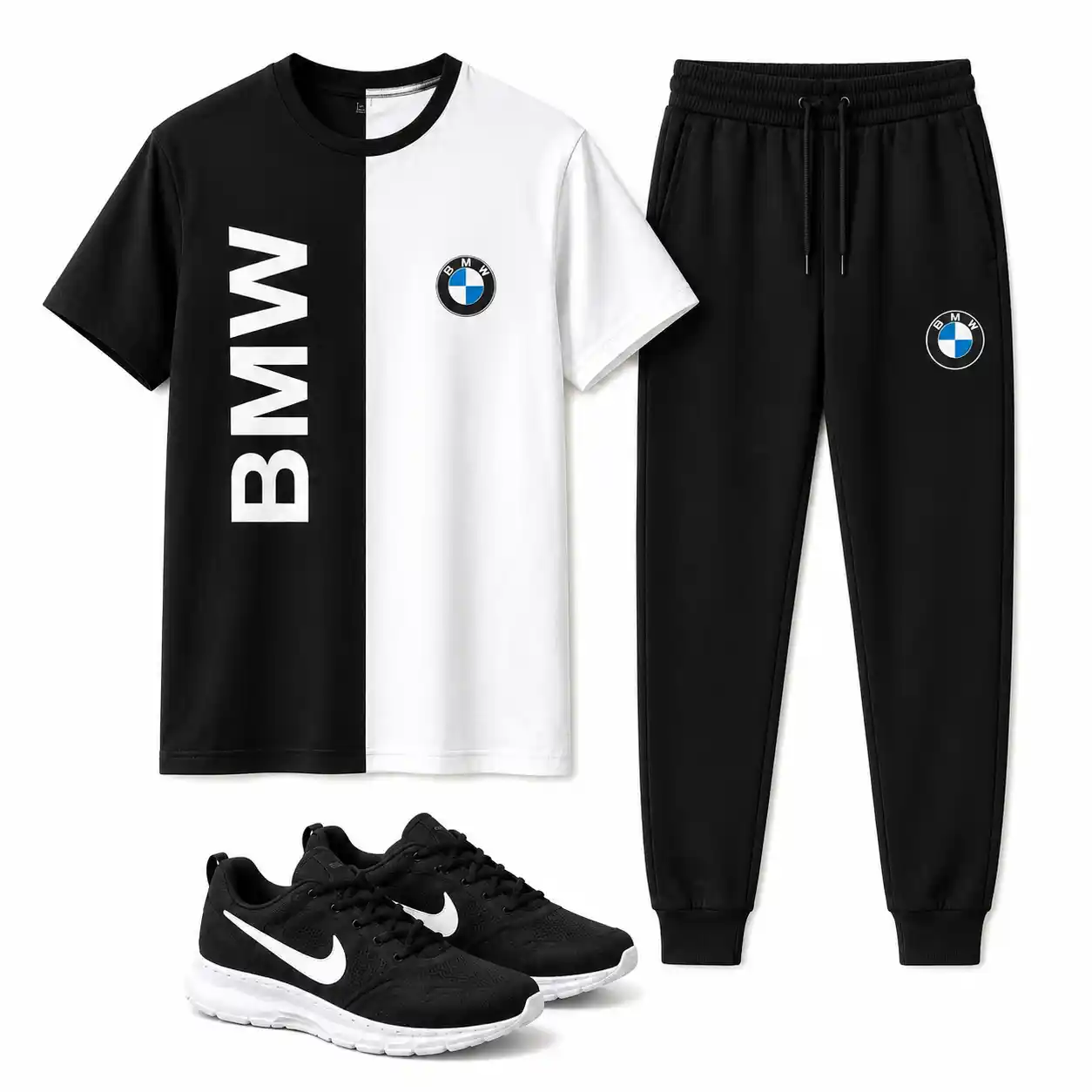 پکیج ست تیشرت شلوار bmw مردانه مدل Noman  کفش ورزشی مدل Pavlo