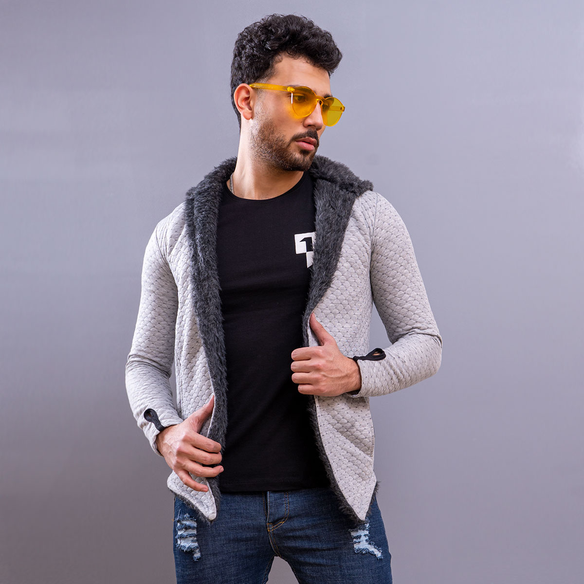 هودی مردانه مدل arad رنگ طوسی