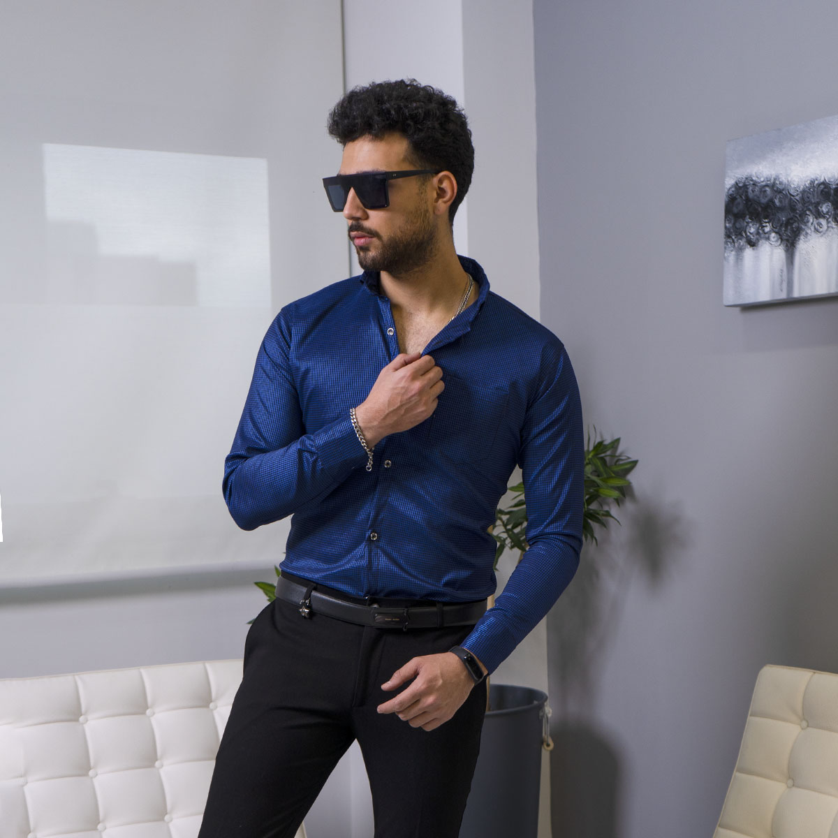 پيراهن مردانه رنگ سرمه اي مدل Advit