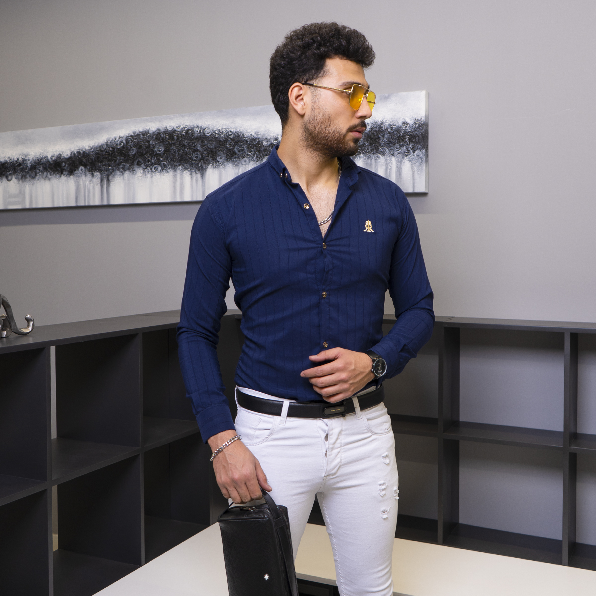 پيراهن مردانه رنگ سرمه اي  مدل Rafel