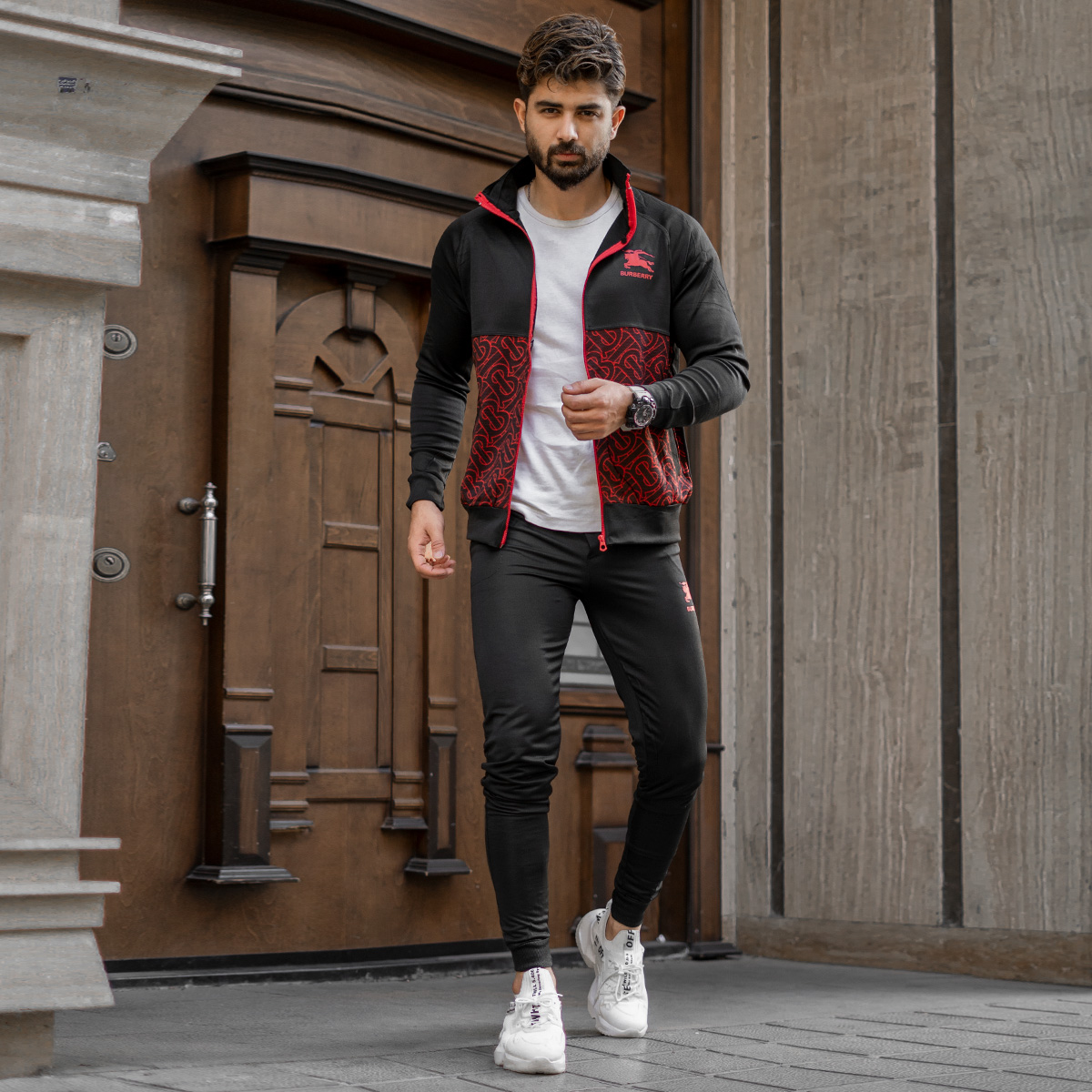 ست سوئیشرت شلوار BURBERRYمردانه مشکی قرمز مدل Arka