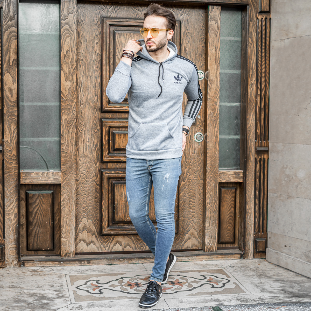 هودی مردانه آدیداس آستین خط دارمدل Tekin