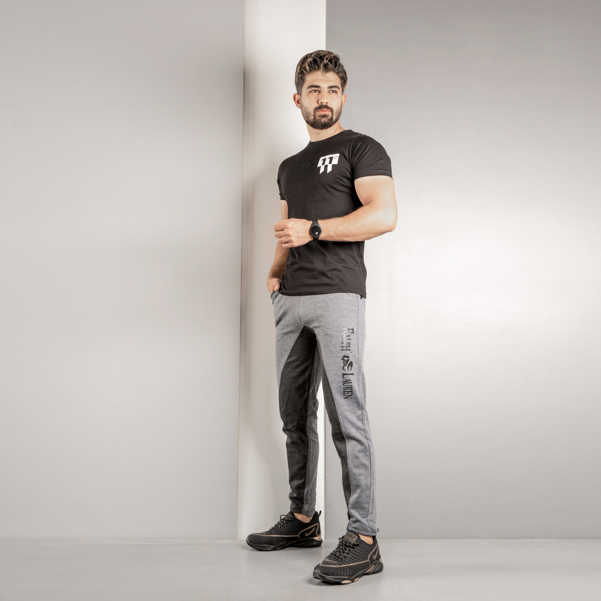 اسلش مردانه (T)دورنگ طوسی مشکی مدل RL30