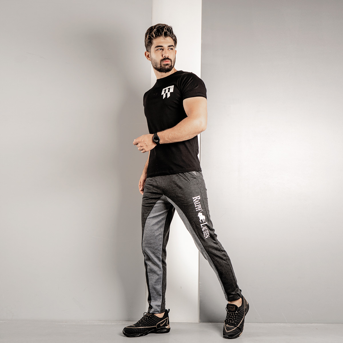 اسلش مردانه(T) دو رنگ مشکی طوسی مدلRL30