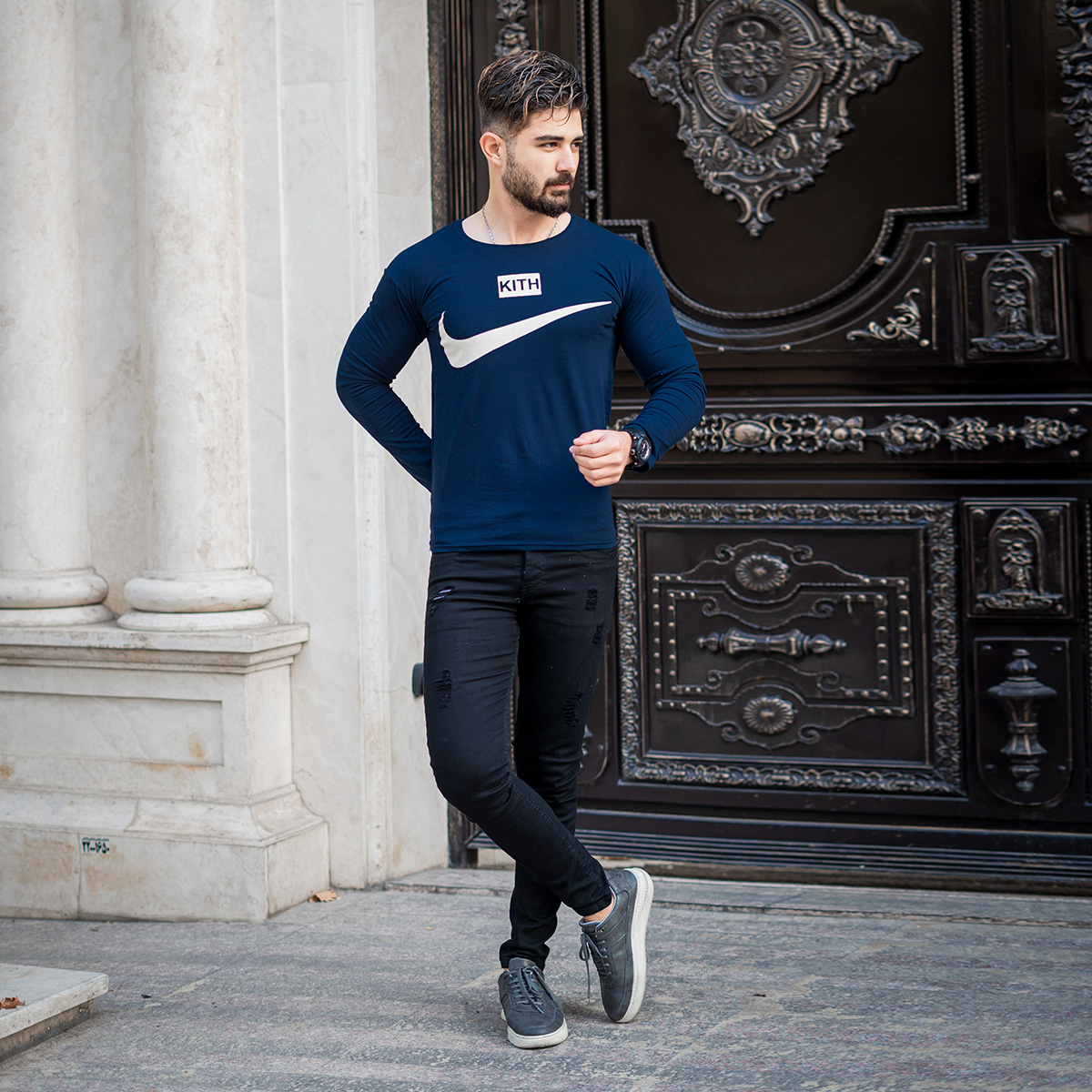 تیشرت آستین بلند مردانه Nike سرمه ای مدل A77