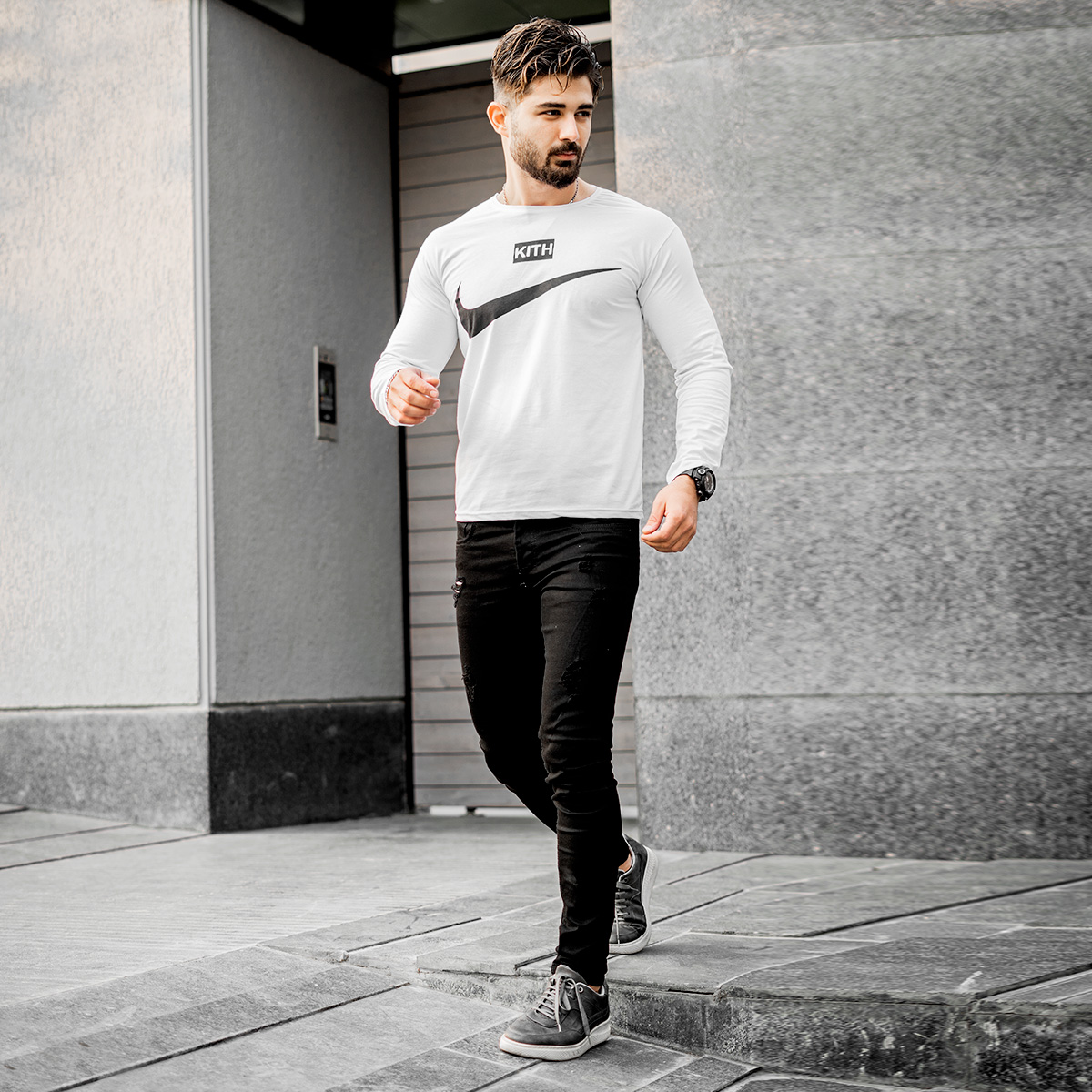 تیشرت آستین بلند مردانه Nike سفید مدل A77