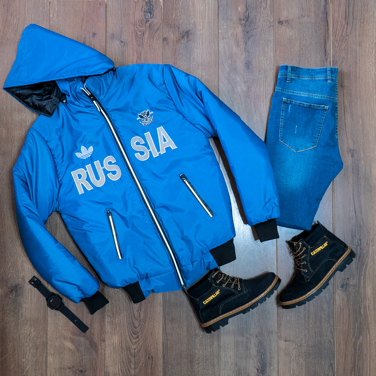 کاپشن مردانه آبی مدل Russia