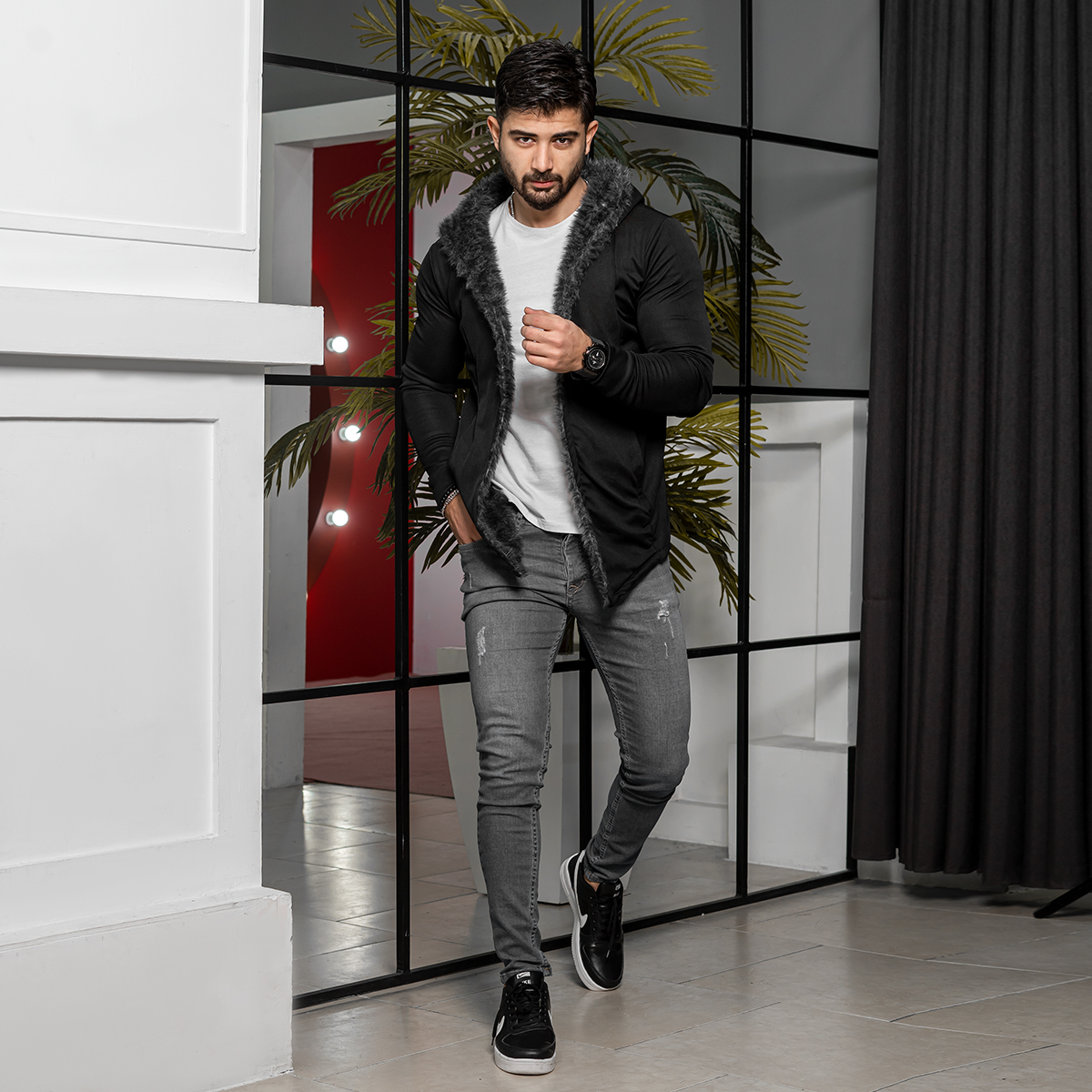 شنل مردانه خز طوسی مدل Venit