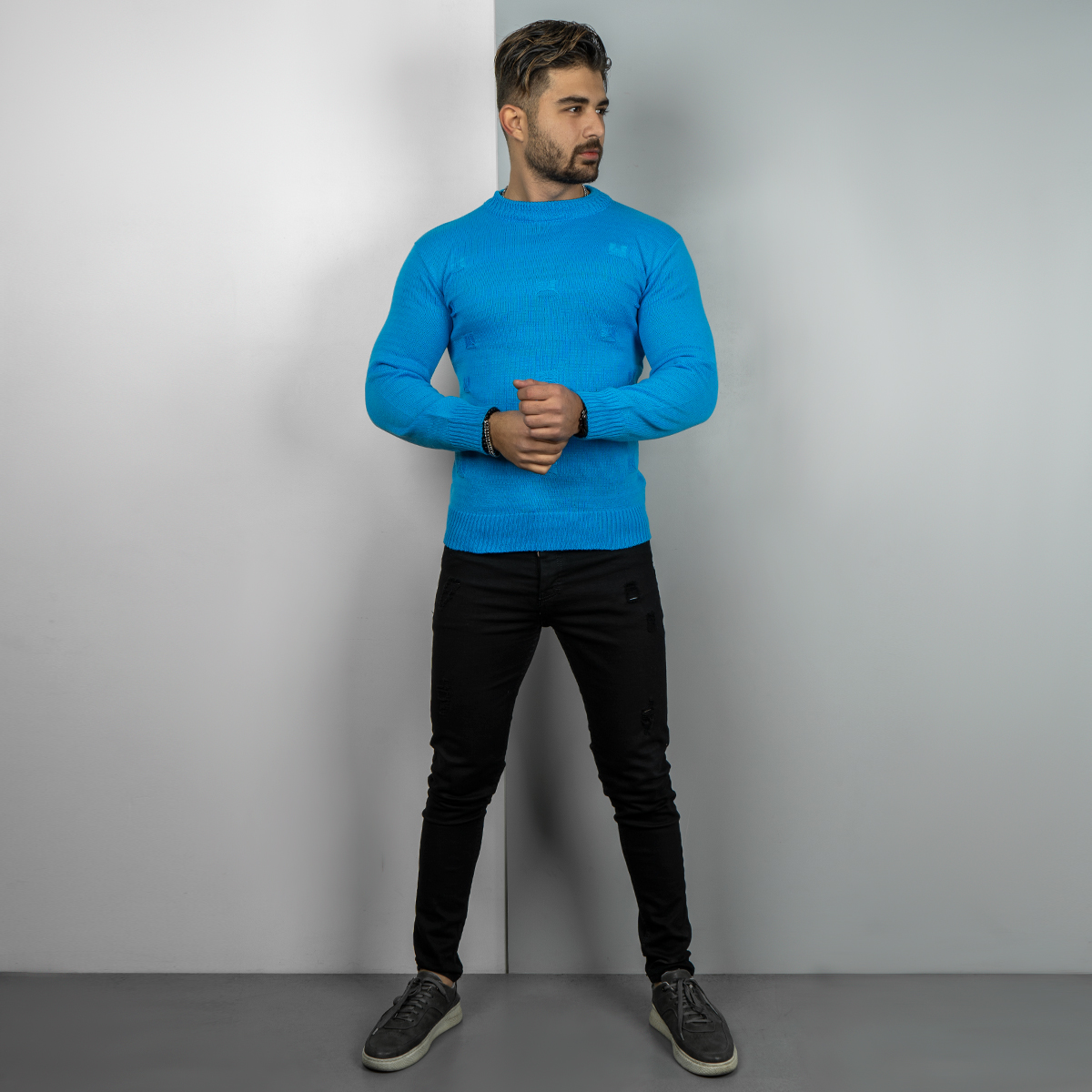 پلیور زاپ دار آبی مردانه مدلDeta