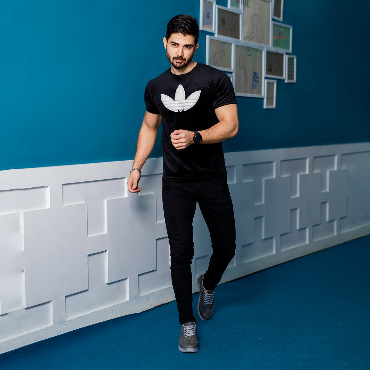 تیشرت مخملی مشکی Adidas مردانه مدلRasa