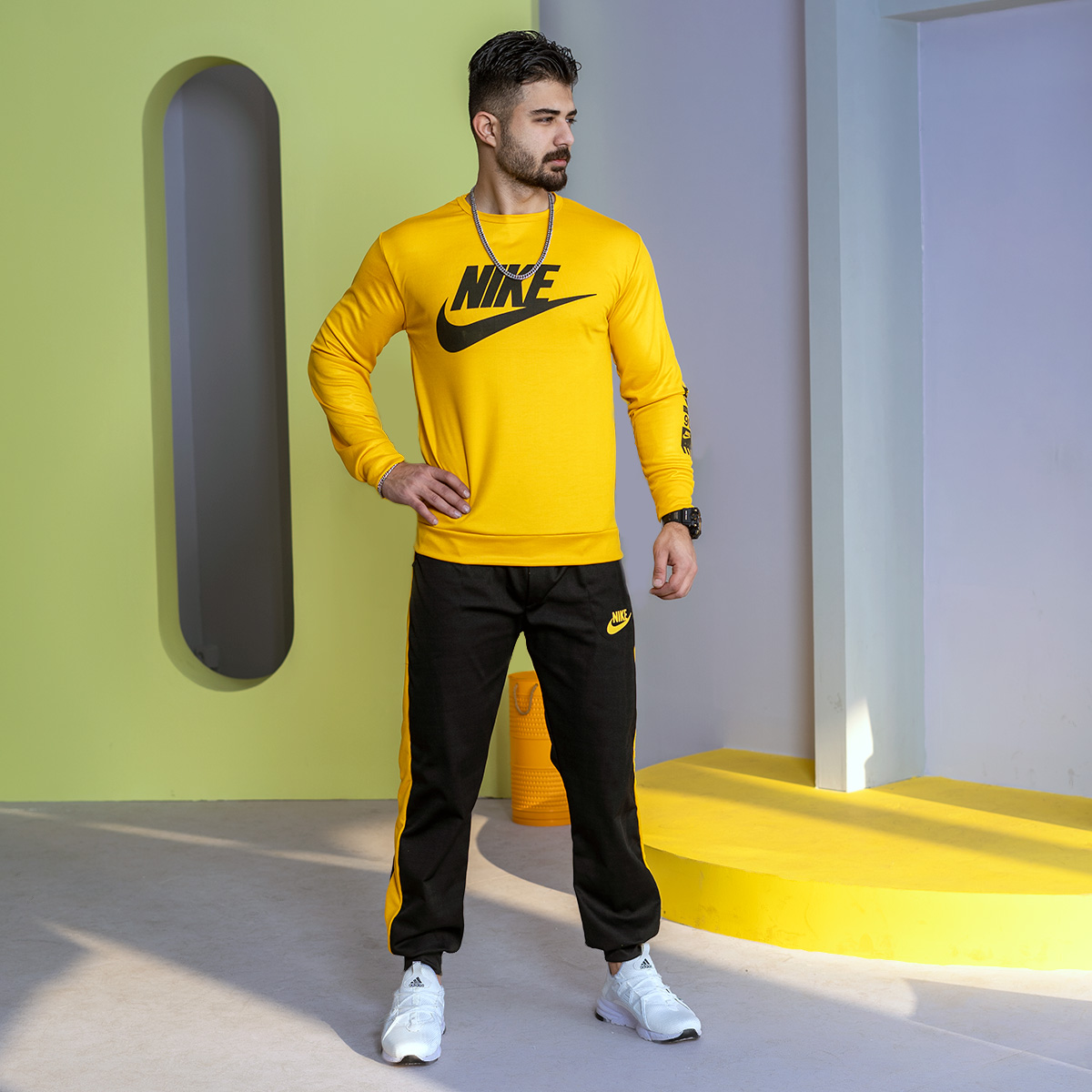 ست بلوز شلوار Nike مردانه زرد مشکی مدل Lanin