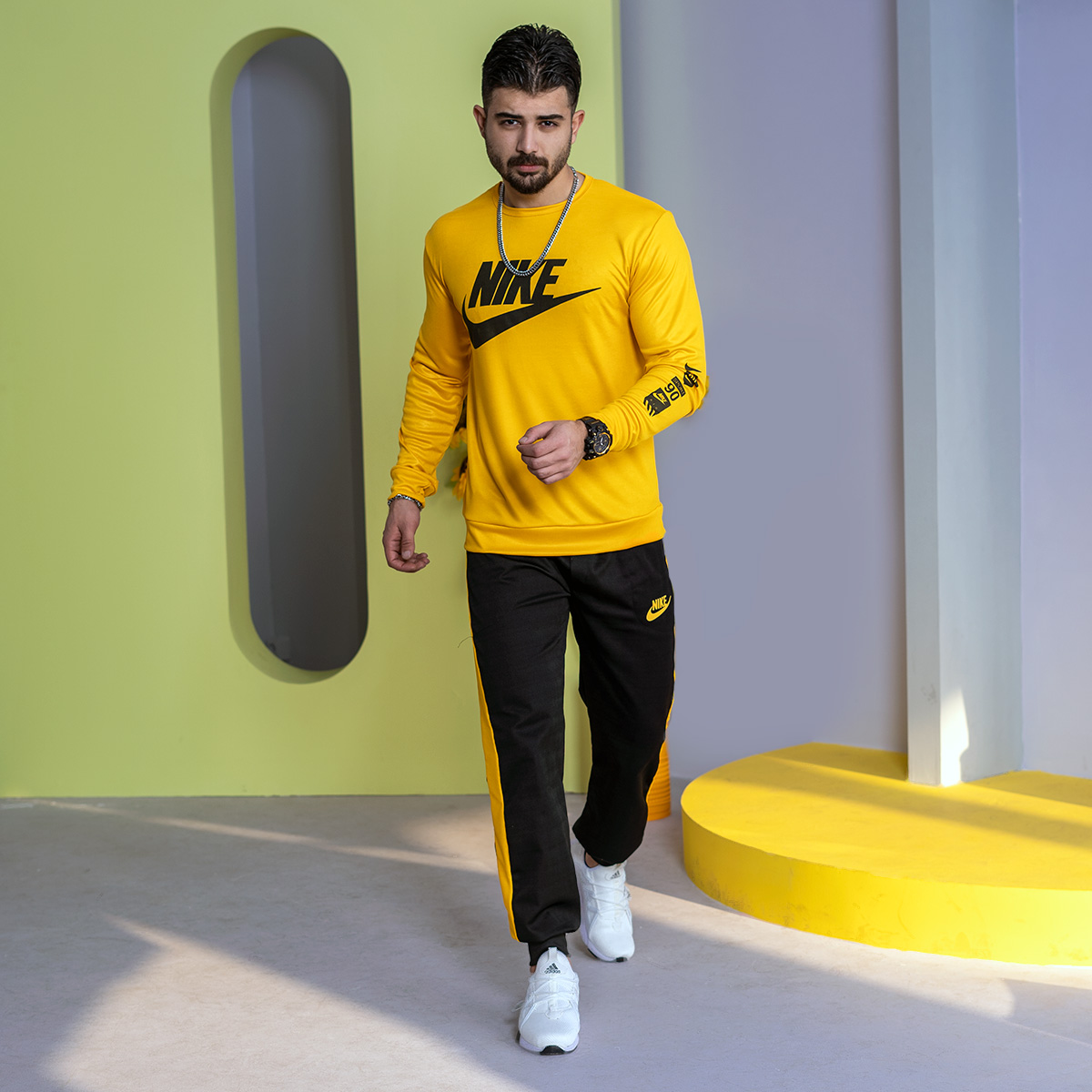 ست بلوز شلوار Nike مردانه زرد مشکی مدل Lanin