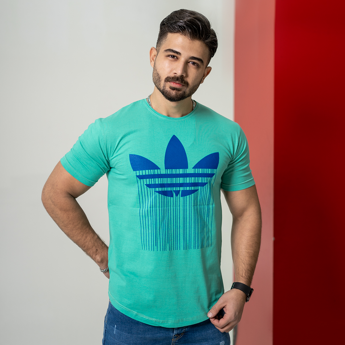 تیشرت آدیداس فیروزه ای مردانه مدلAtron