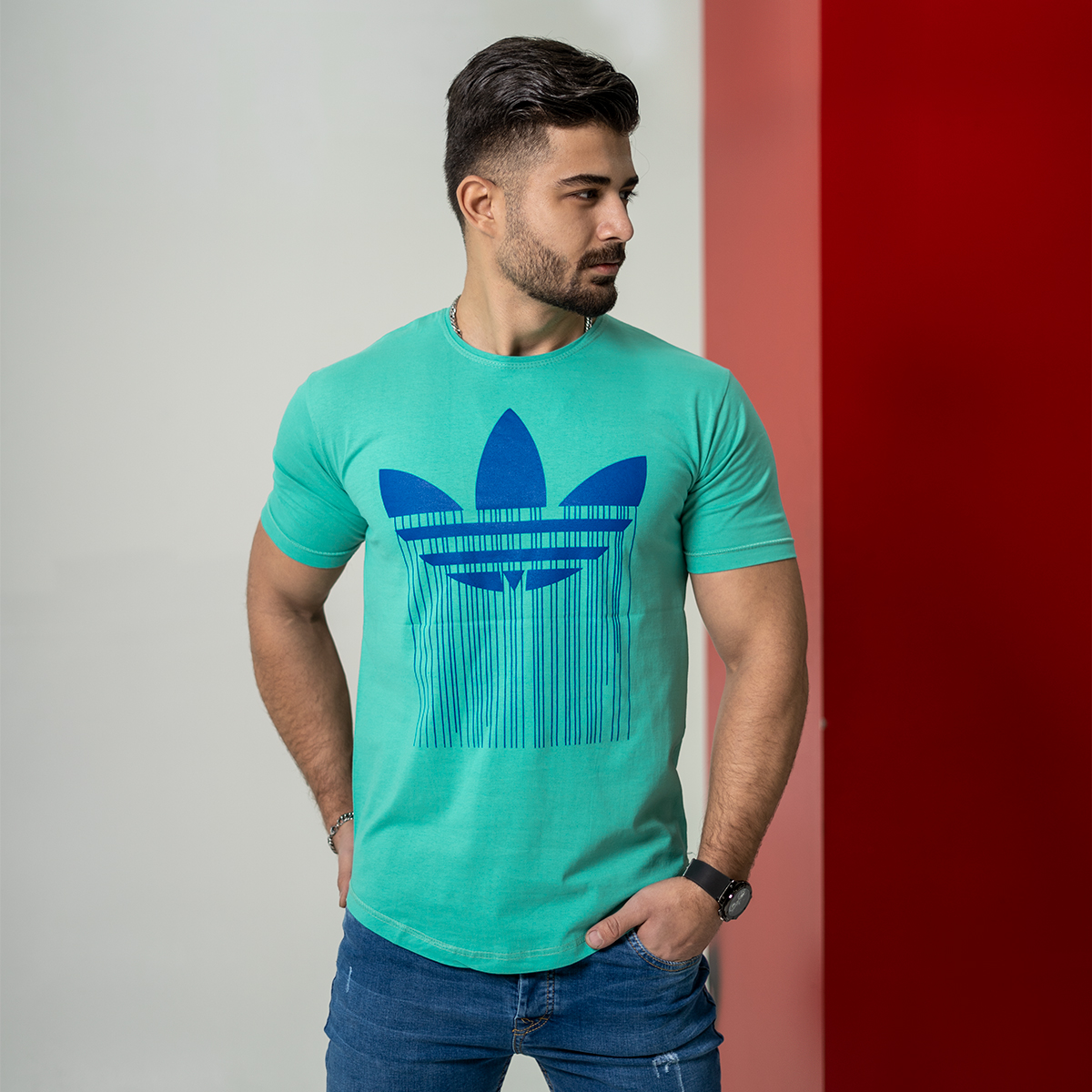 تیشرت آدیداس فیروزه ای مردانه مدلAtron