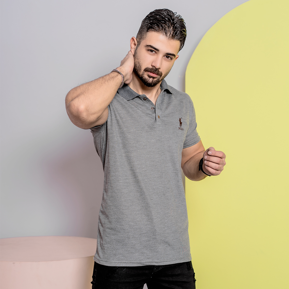 تیشرت Polo طوسی تیره مردانه مدل Y82