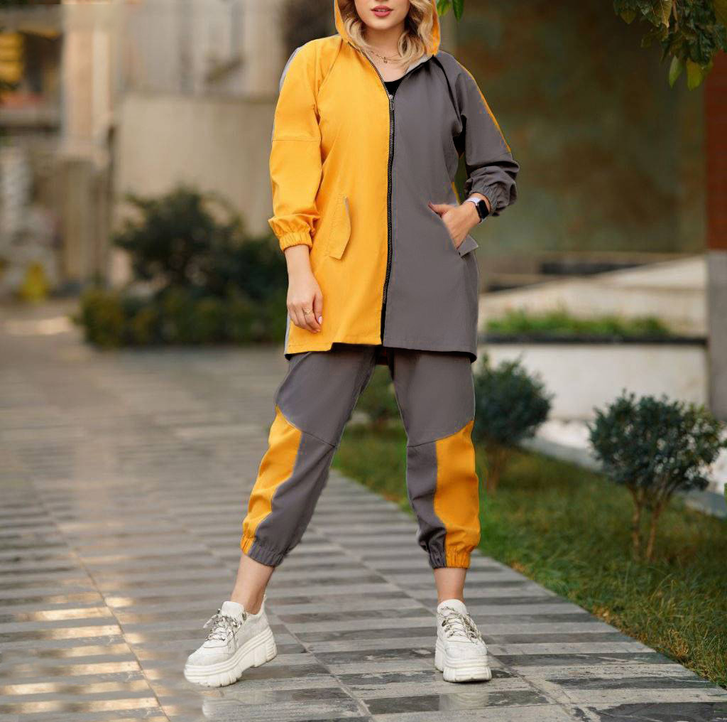 ست سوییشرت شلوار زنانه طوسی زرد مدل Tania
