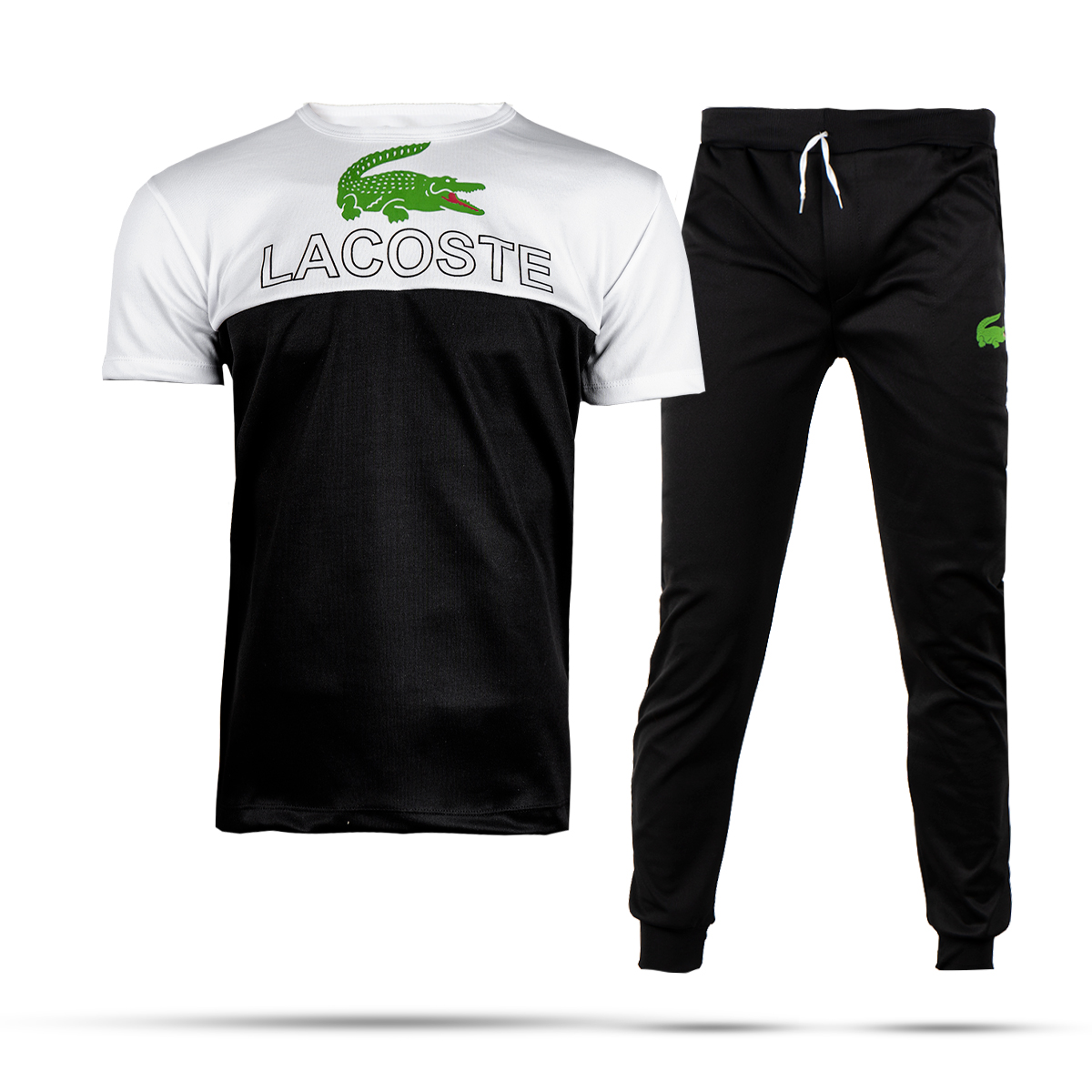 ست تیشرت شلوار مردانه سفید مشکی مدل Lacoste