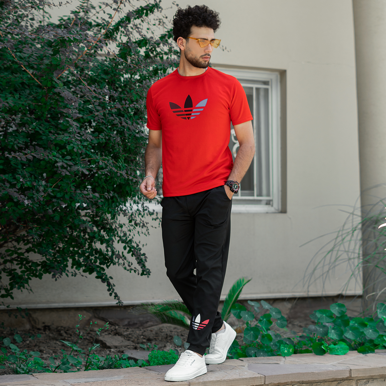 ست تیشرت شلوار Adidas مردانه قرمز مشکی مدل T55