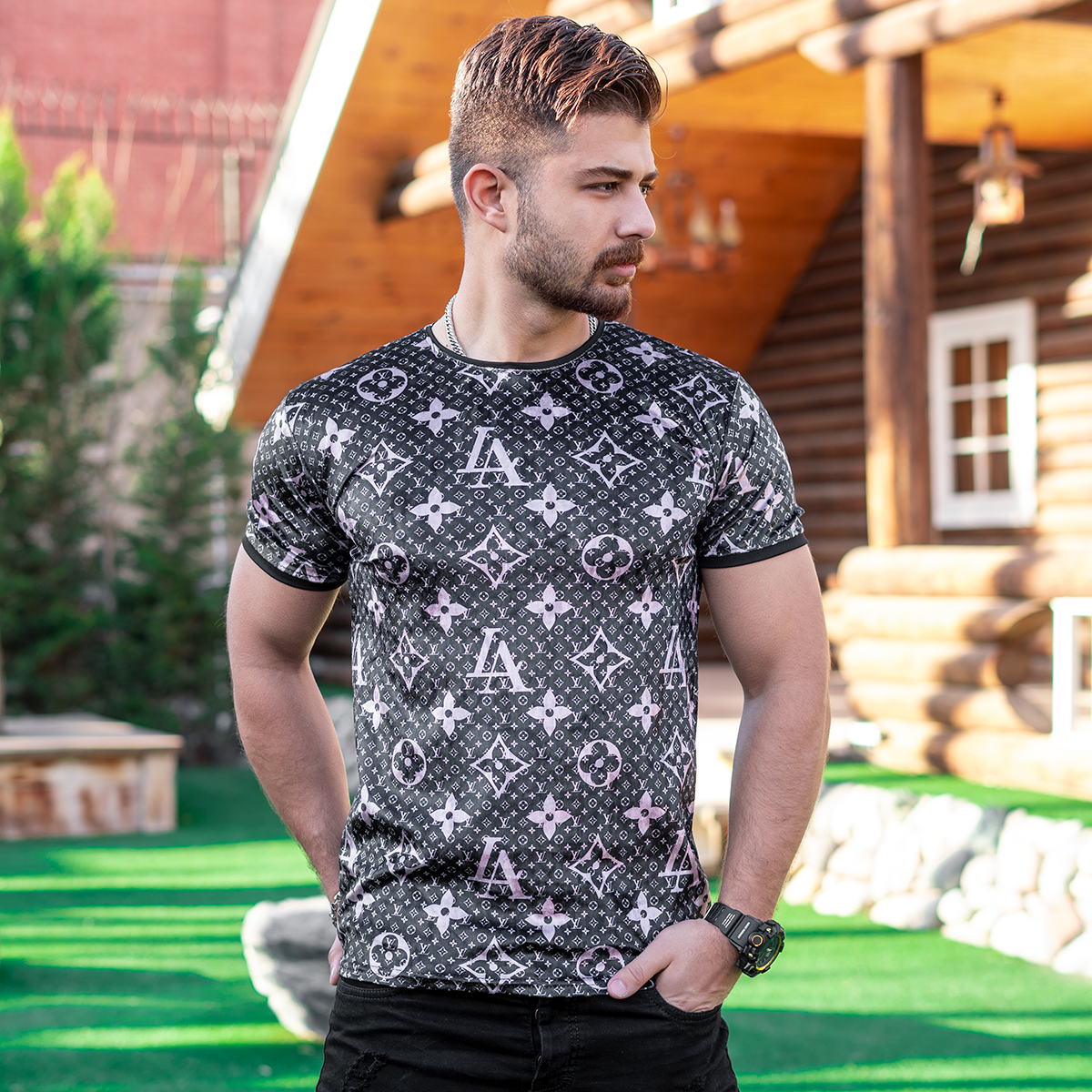تیشرت مخمل طرحدار مردانه مدل louis vuitton