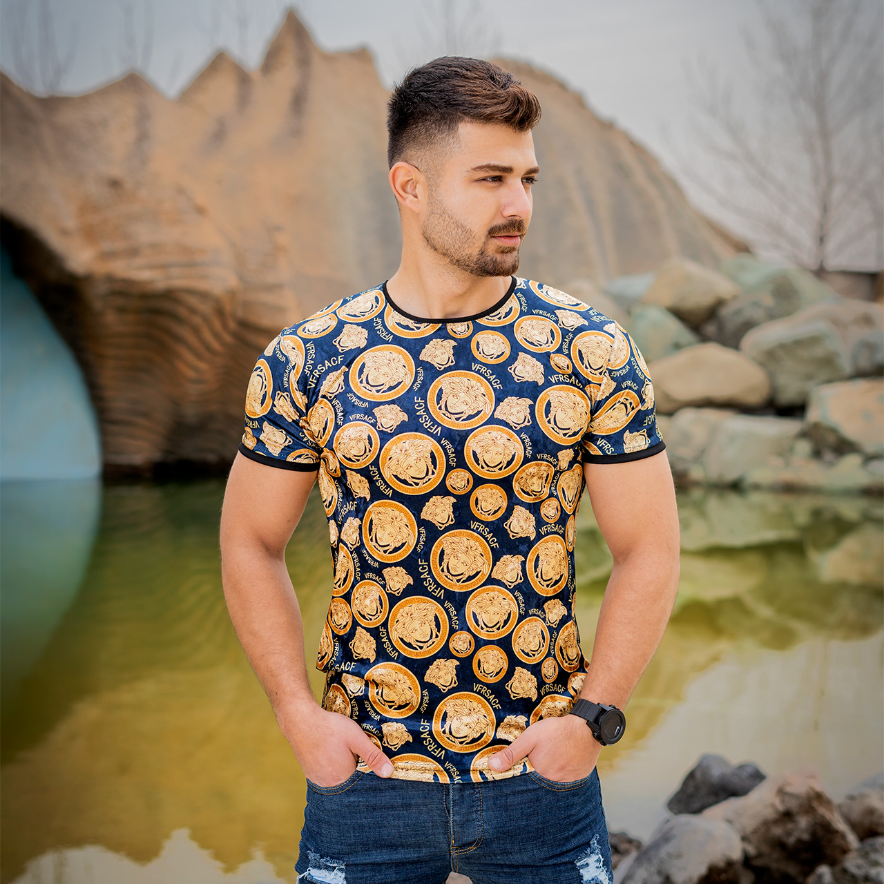 تیشرت مخمل ورساچه مردانه مدلX55