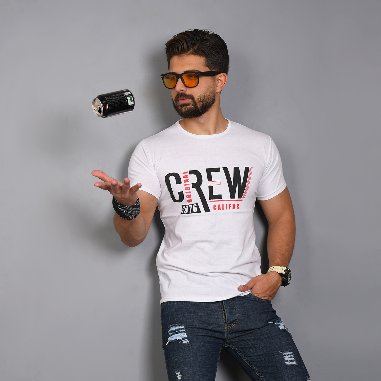 تیشرت مردانه سفید(T) مدل Crew