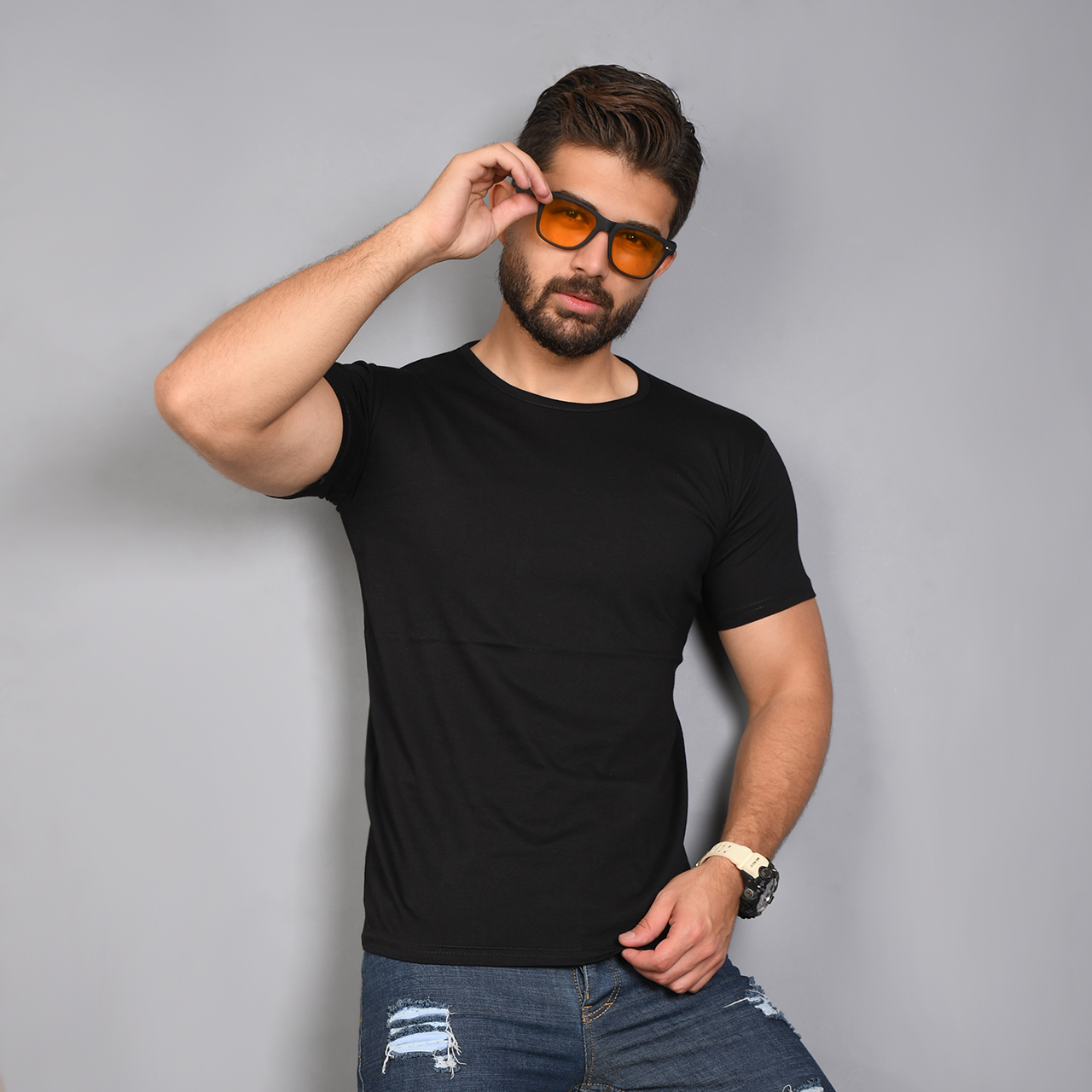 تیشرت مردانه ساده مشکی (T) مدل adrian