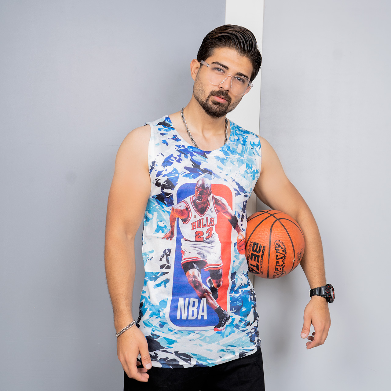 رکابی (T) چند رنگ مردانه مدل NBA