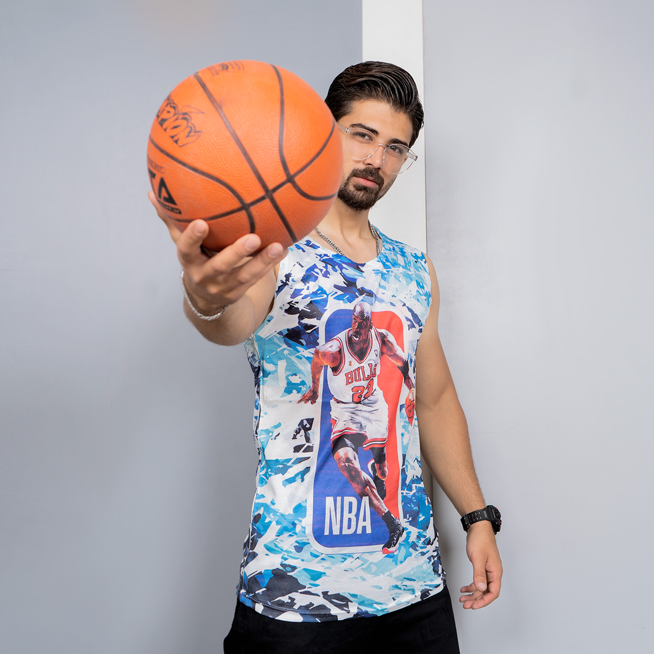 رکابی (T) چند رنگ مردانه مدل NBA