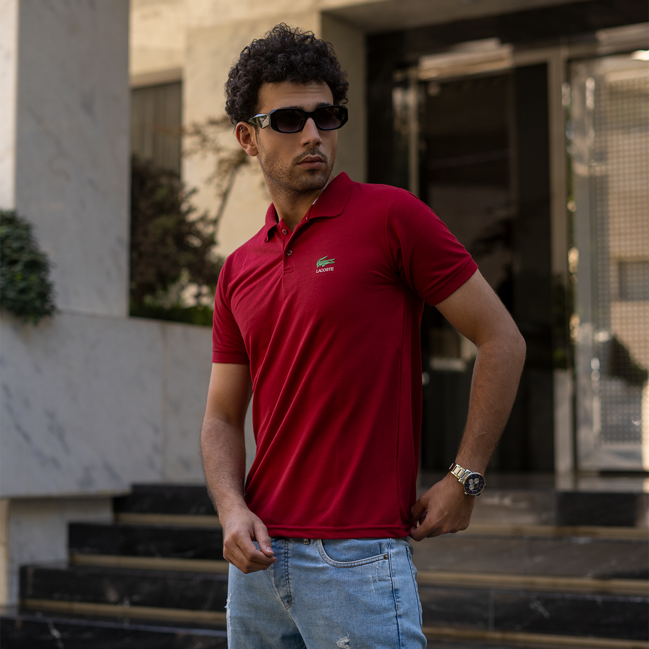 تیشرت مردانه Lacoste جودون-زرشکی مدل Mahyar