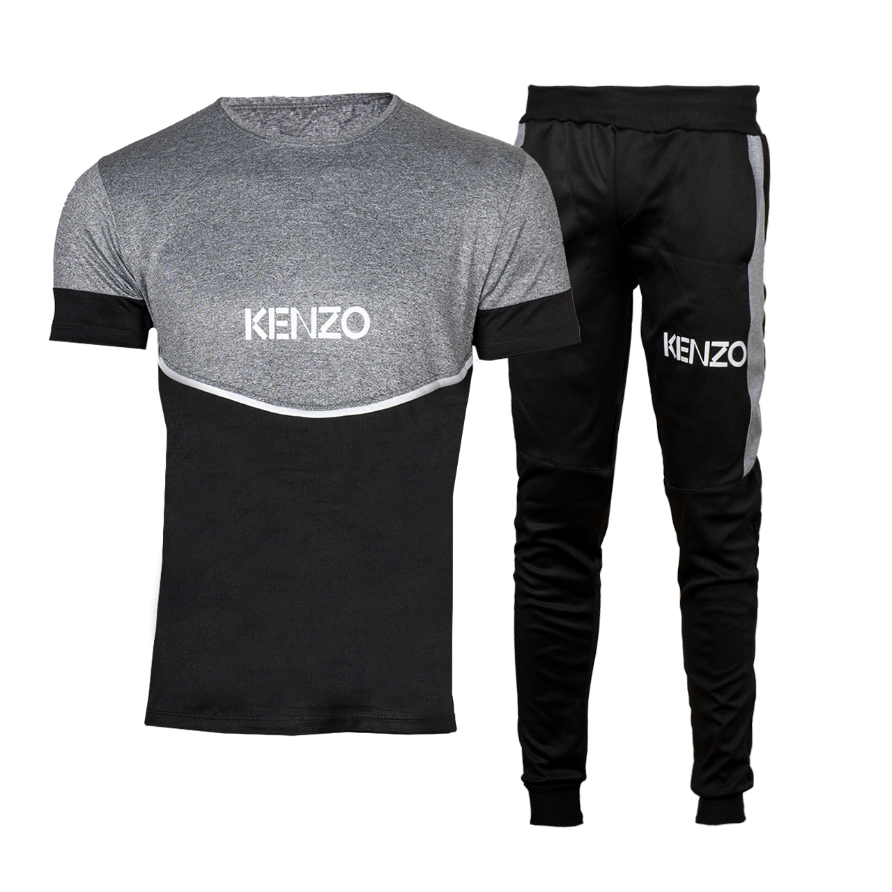 ست تیشرت شلوار مردانه طوسی مشکی مدل kenzo