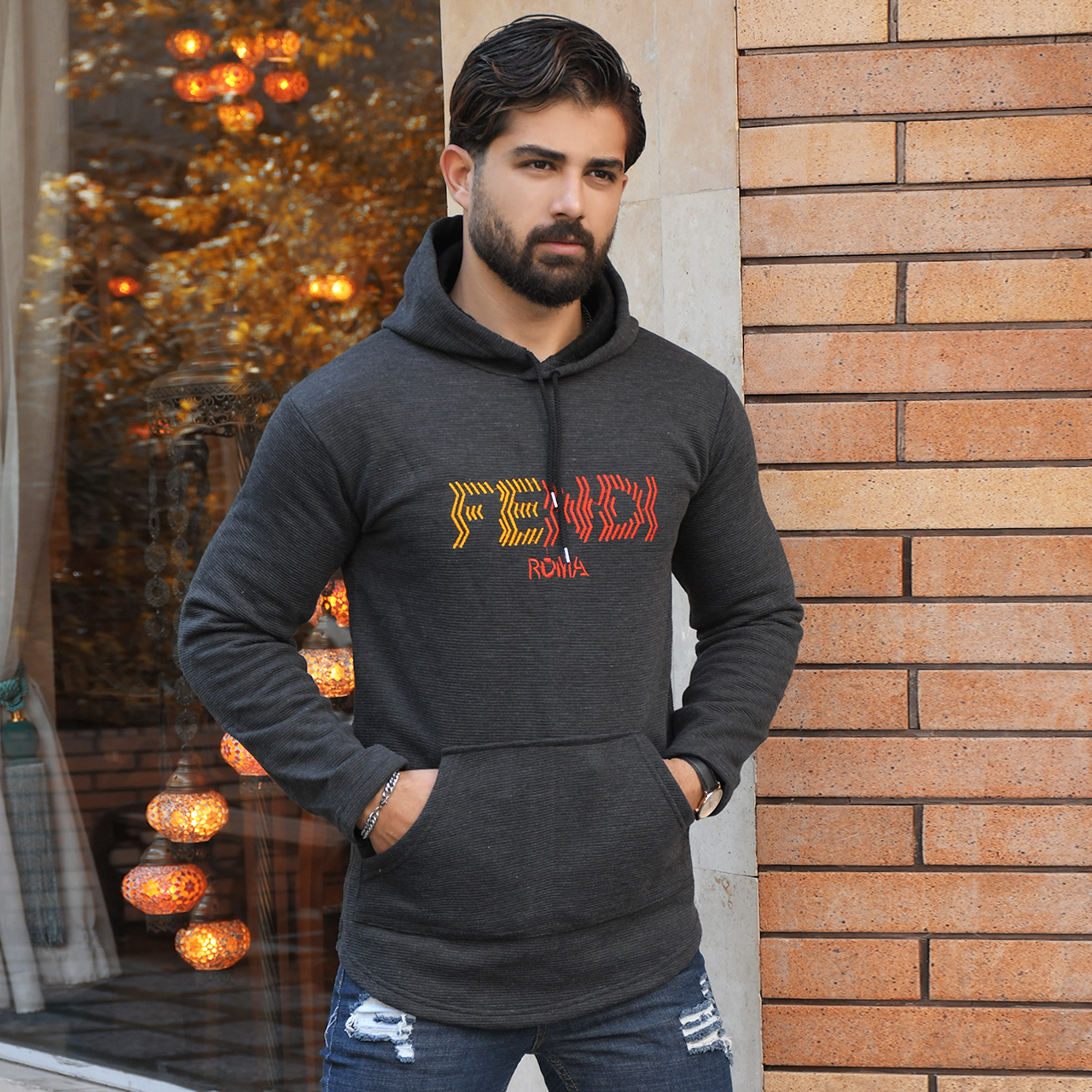 هودی مردانه Fendi ذغالی مدل K90