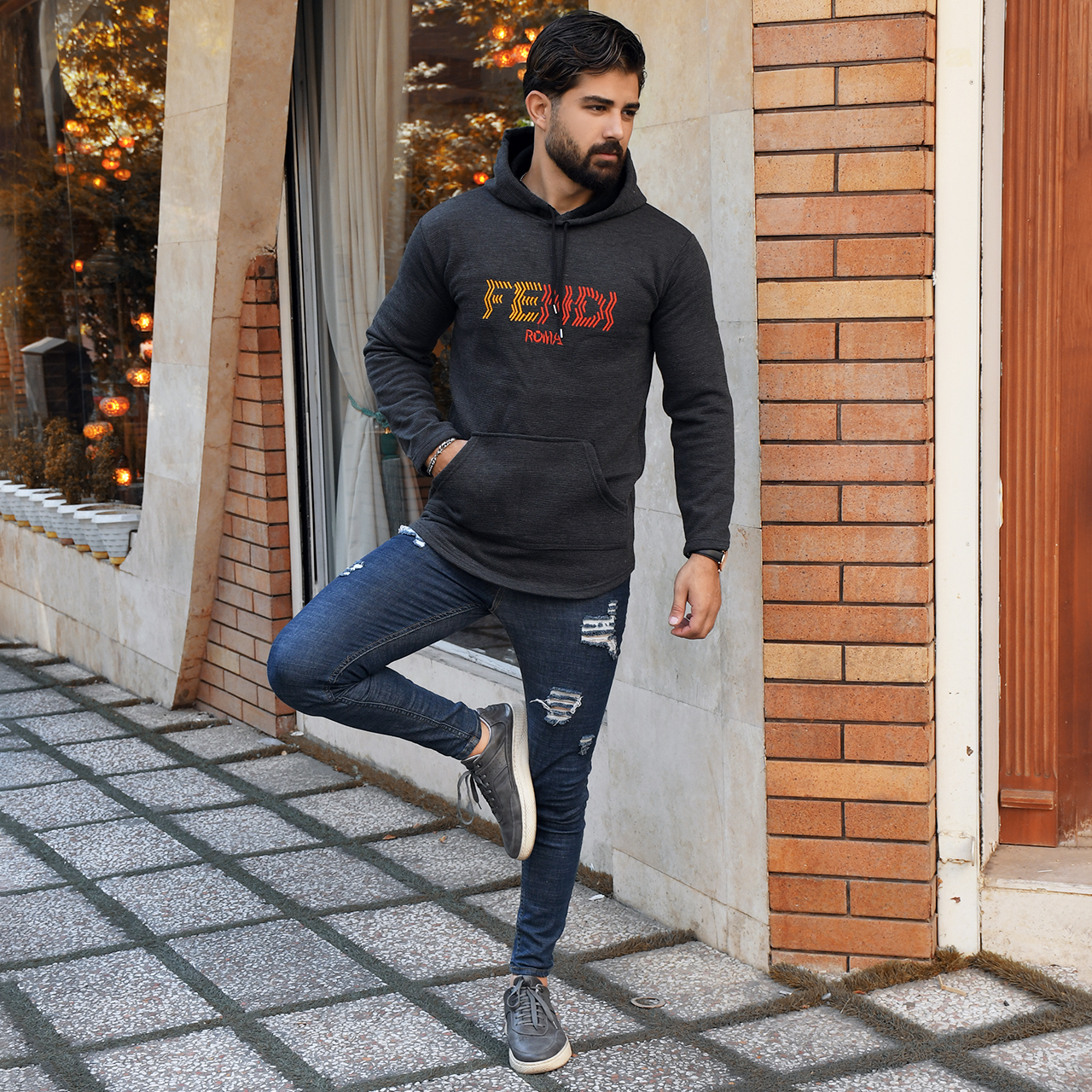 هودی مردانه Fendi ذغالی مدل K90