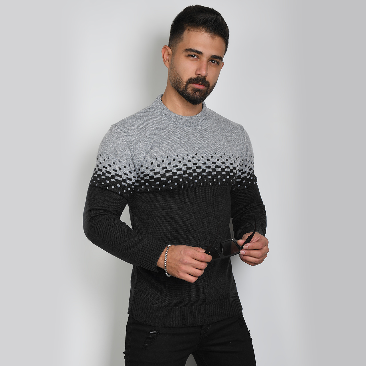 پلیور مردانه دو رنگ مشکی طوسی مدلShatel
