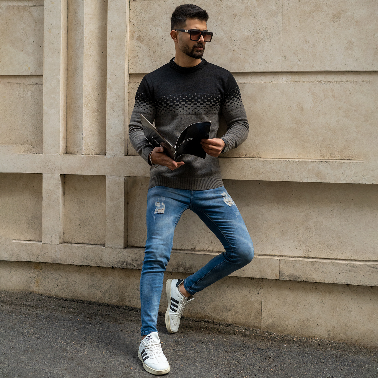 پلیور مردانه دو رنگ قهوه ای مشکی مدلShatel