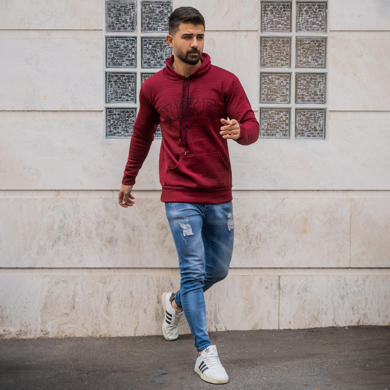 هودی مردانه نایک زرشکی مدل TEMPA