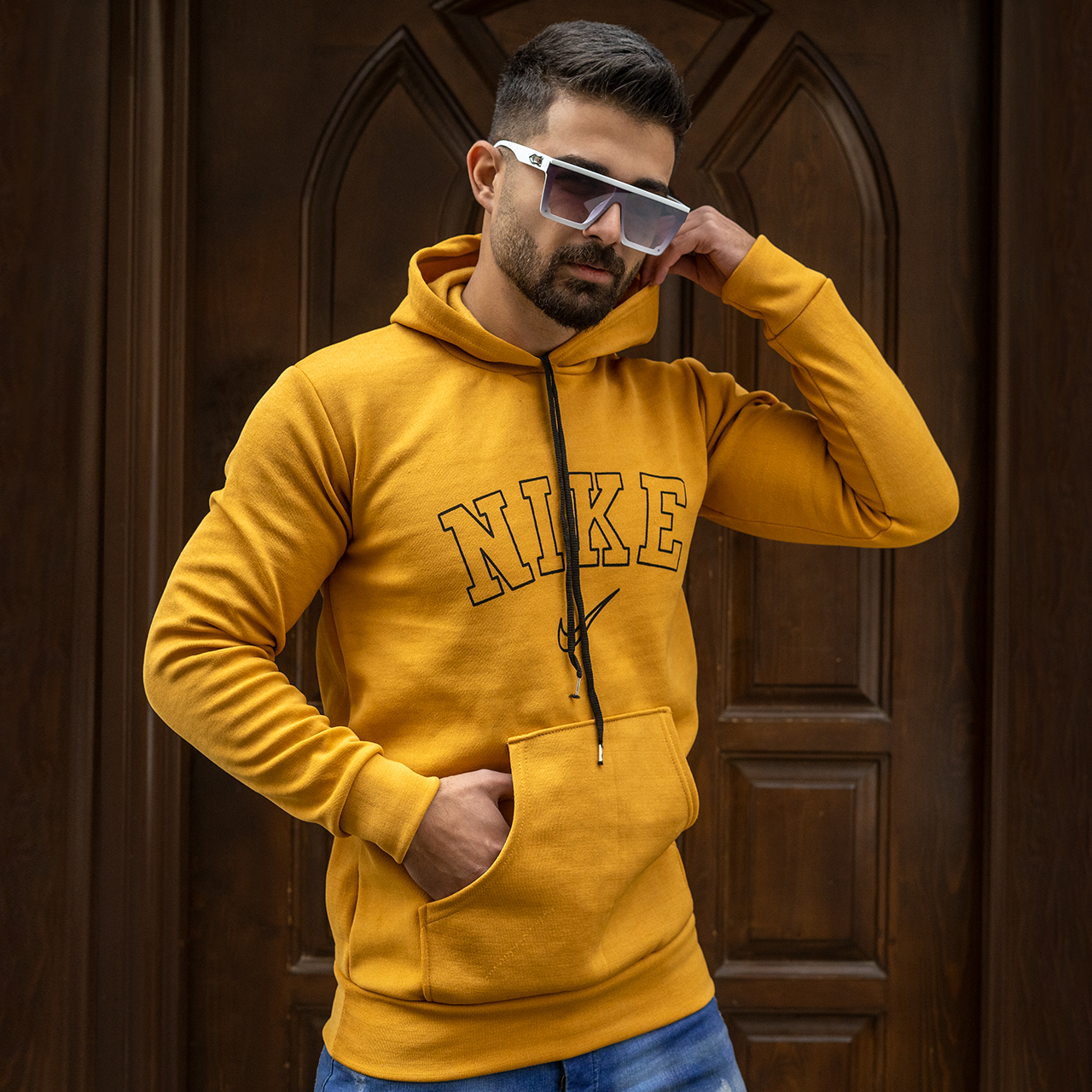 هودی مردانه نایک زرد مدل TEMPA