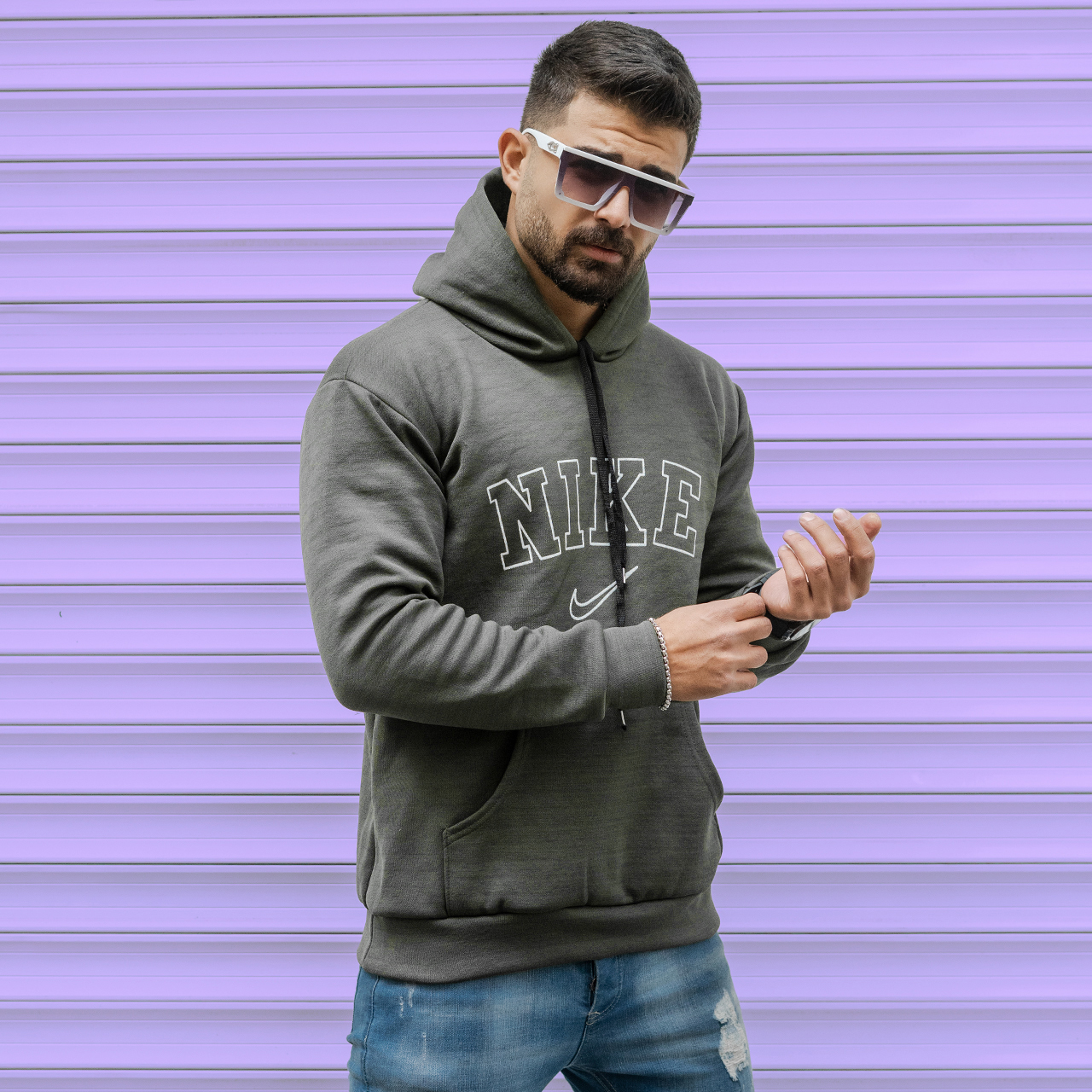 هودی مردانه نایک طوسی مدل TEMPA