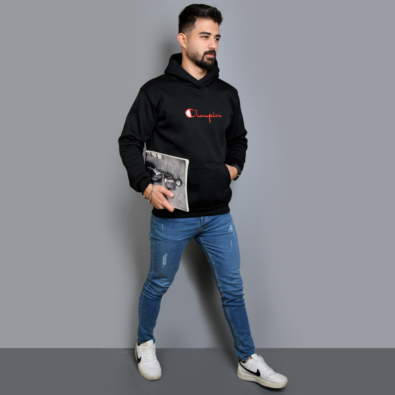 هودی مشکی مردانه مدل champion