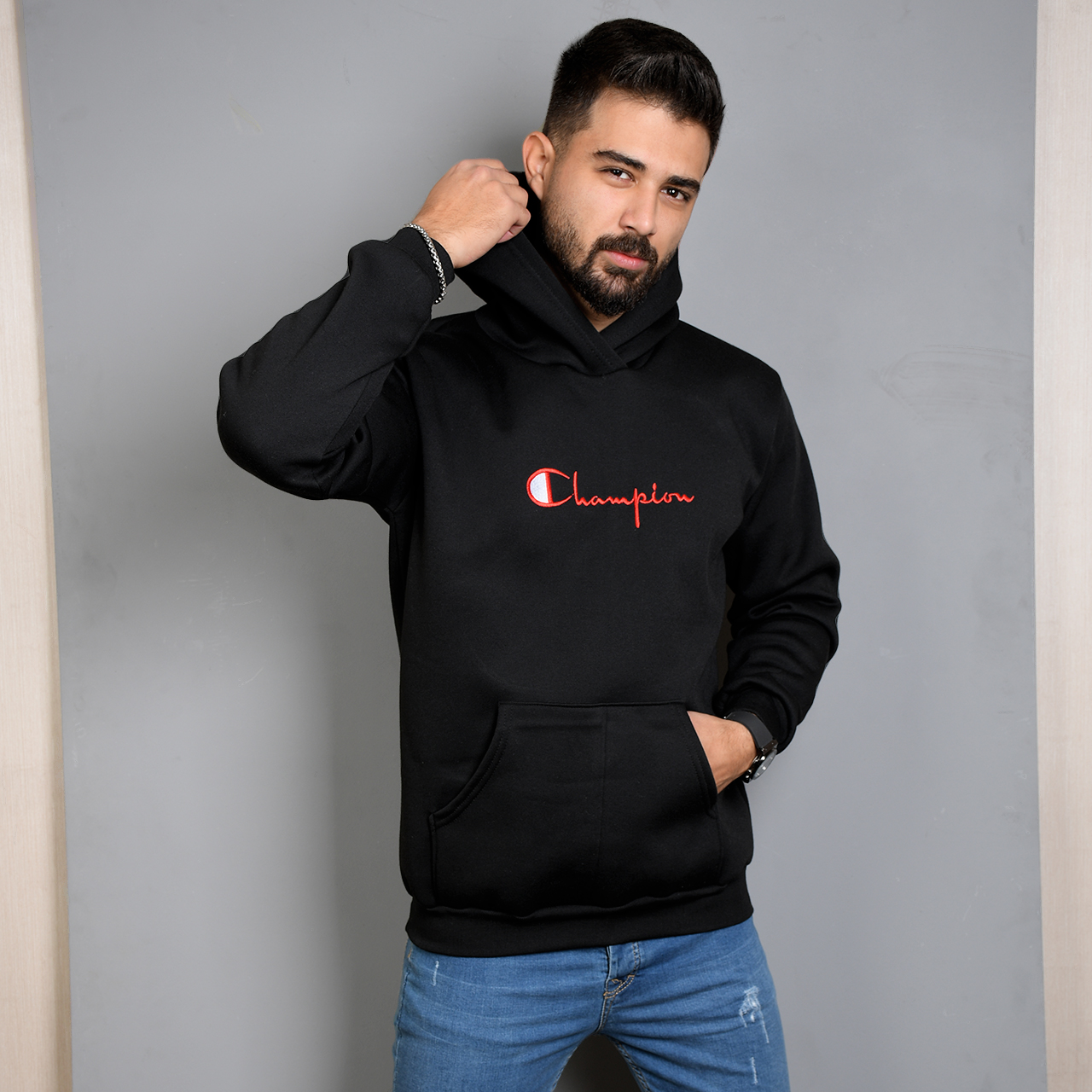 هودی مشکی مردانه مدل champion