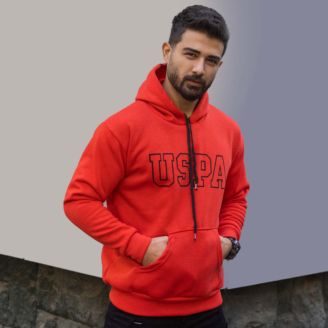 هودی مردانه USPA قرمز مدل Sarmad