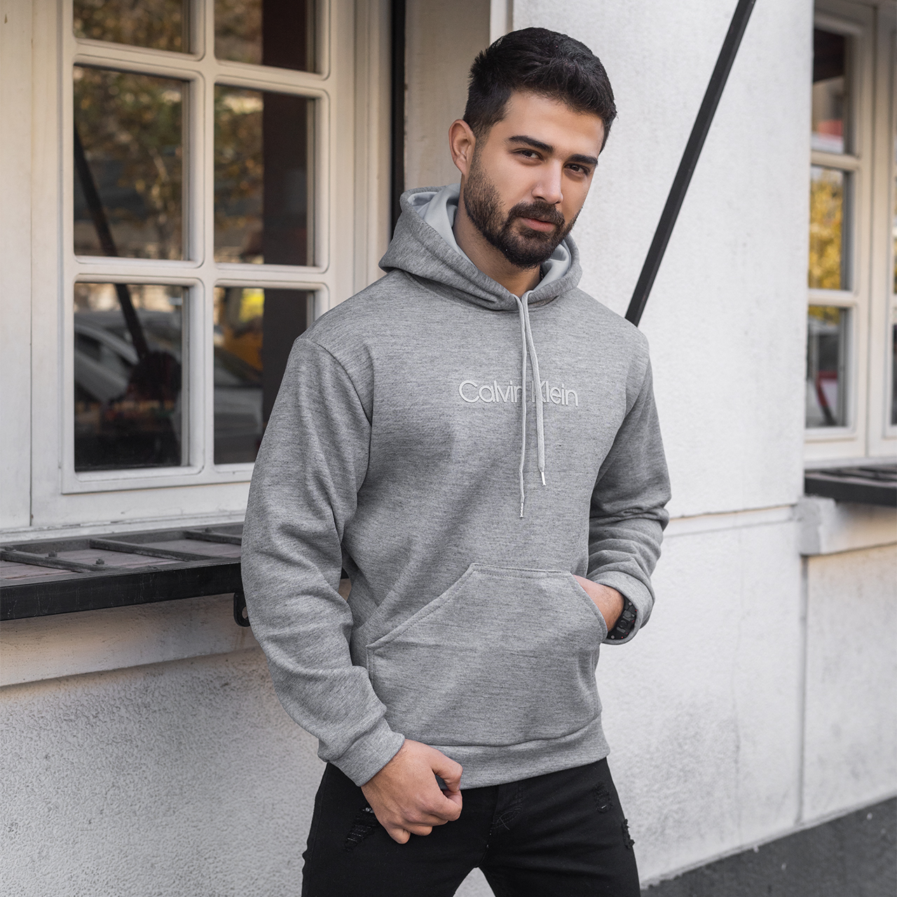 هودی مردانه طوسی Calvin Klein مدل DATAM