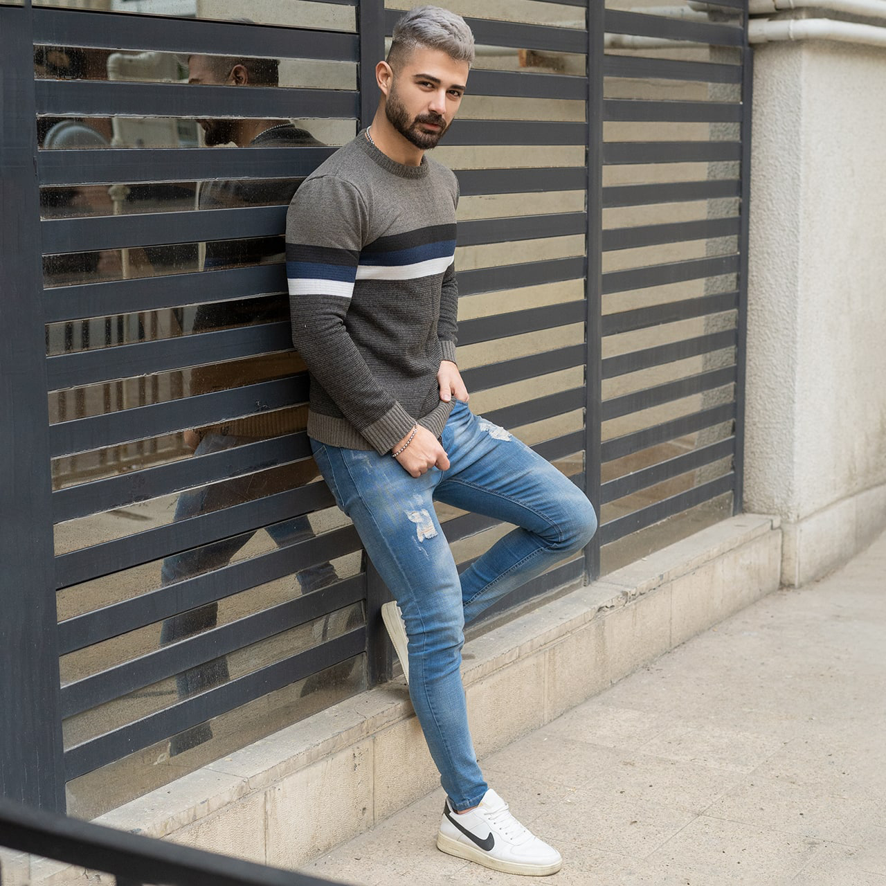 پلیور مردانه خاکی مدل MISHA