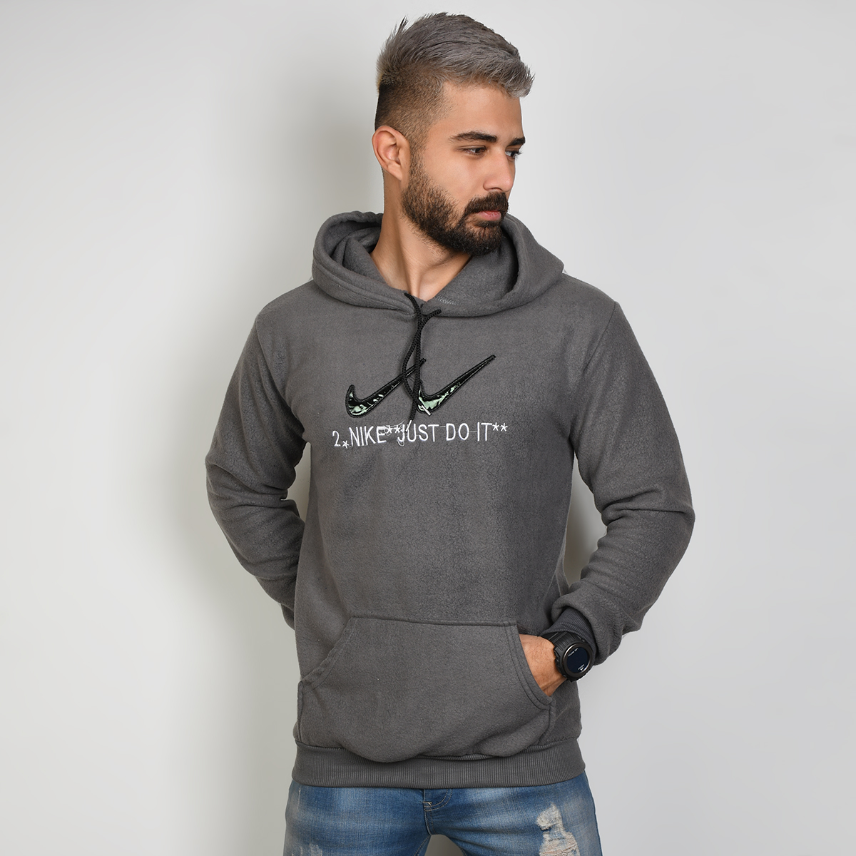 هودی مردانه طوسی 2Nike مدل kavalo
