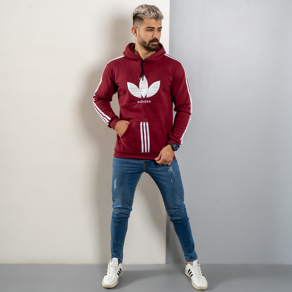 هودی مردانه Adidas زرشکی مدل Patrick