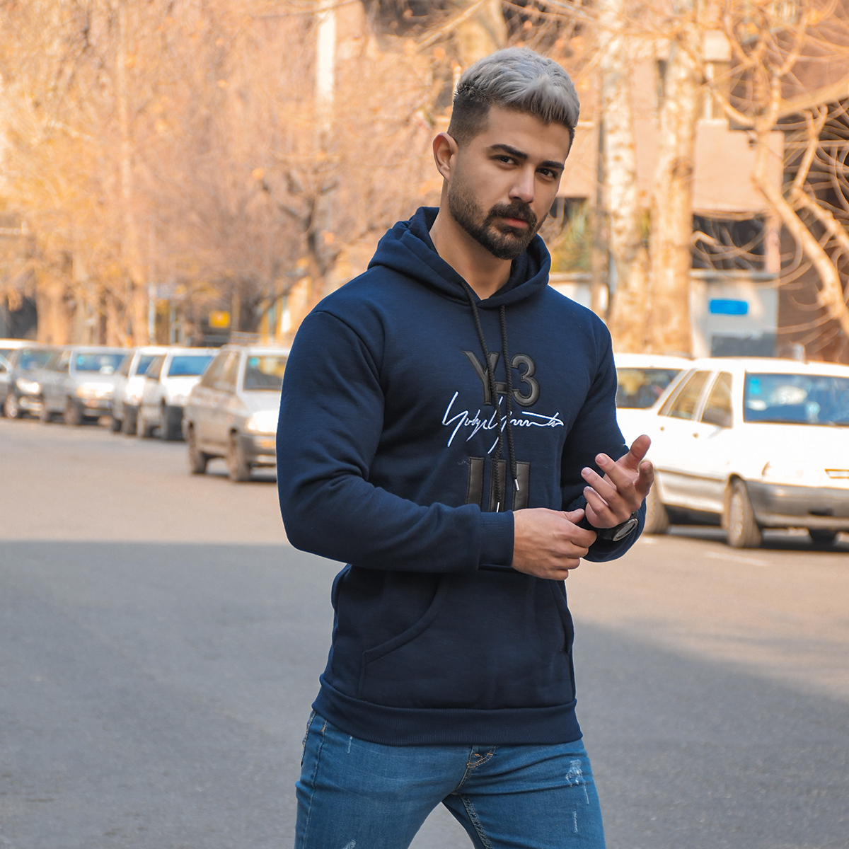 هودی مردانه Y-3 سرمه ای مدل Eric