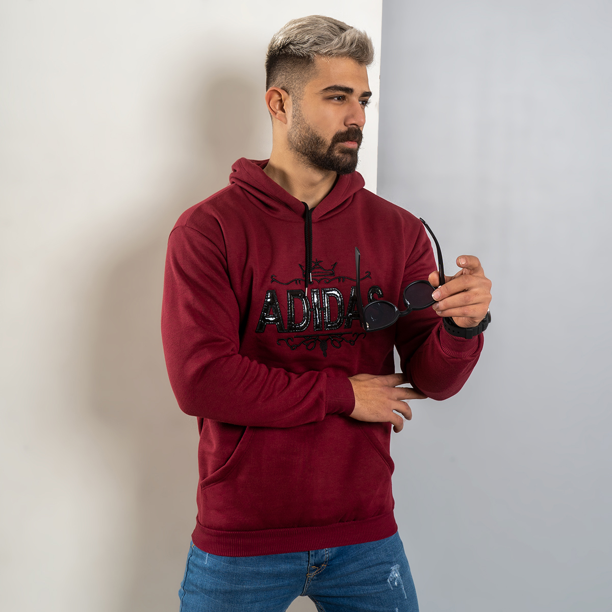 هودی مردانه Adidas زرشکی مدل Sahand